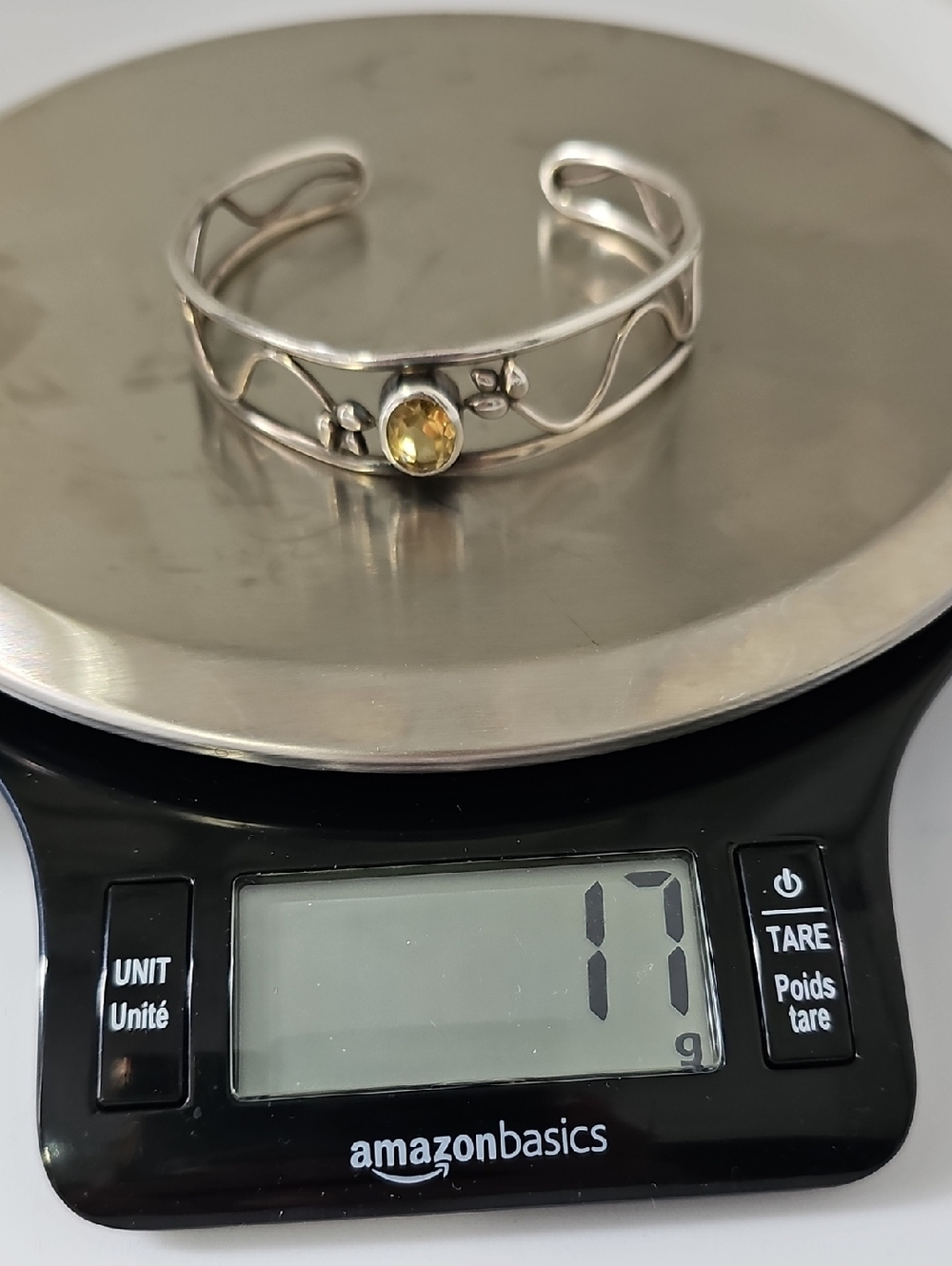 Sterling Silver Yellow Gemstone Open Cuff Bracelet
